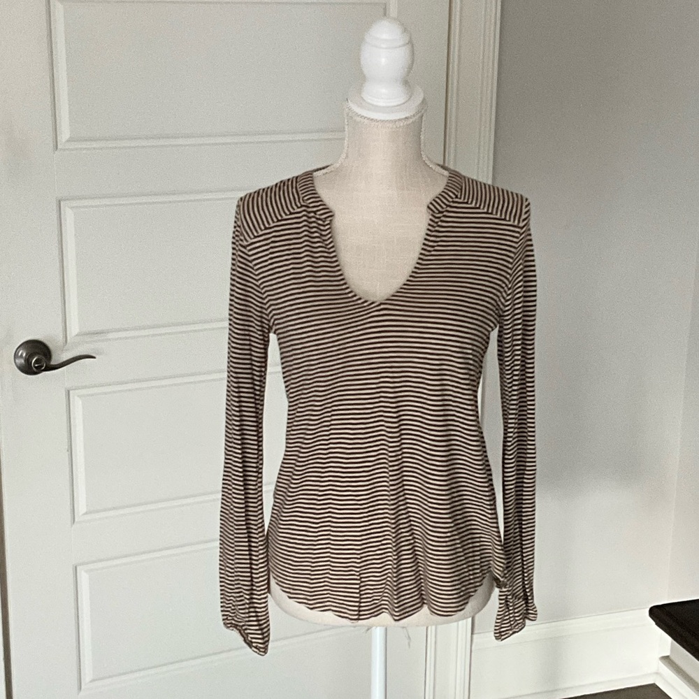 Lucky Brand Brown Striped Long Sleeve Tee